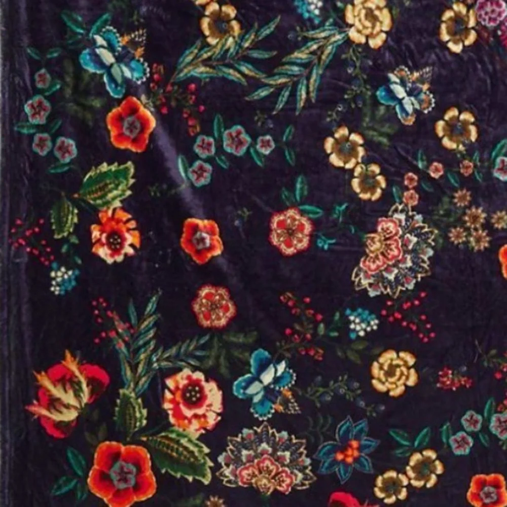Johnny Was Laurel canyon cozy blanket plush soft Floral Velvet Reversible Throw